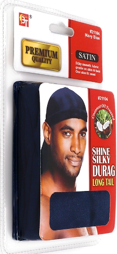 PREMIUM QUALITY COCONUT OIL TREATED SHINE SILKY DURAG WITH LONG TAIL (NAVY BLUE) 
